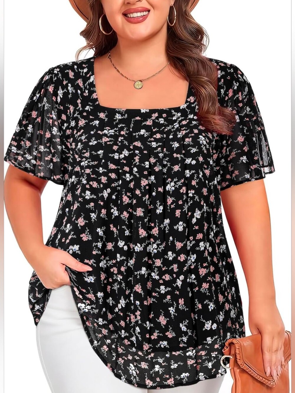 Plus Size Chiffon Short Sleeve Top